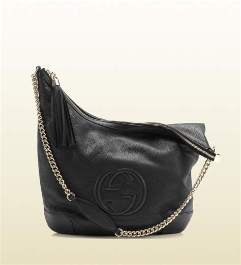 gucci black leather chain soho bag|Gucci soho shoulder bag large.